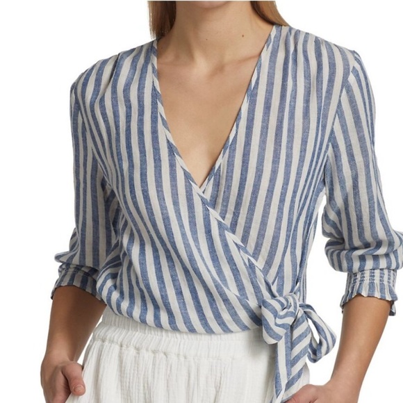 Rails Tops - Rails Raquel Striped Wrap Top Blue White Size Small